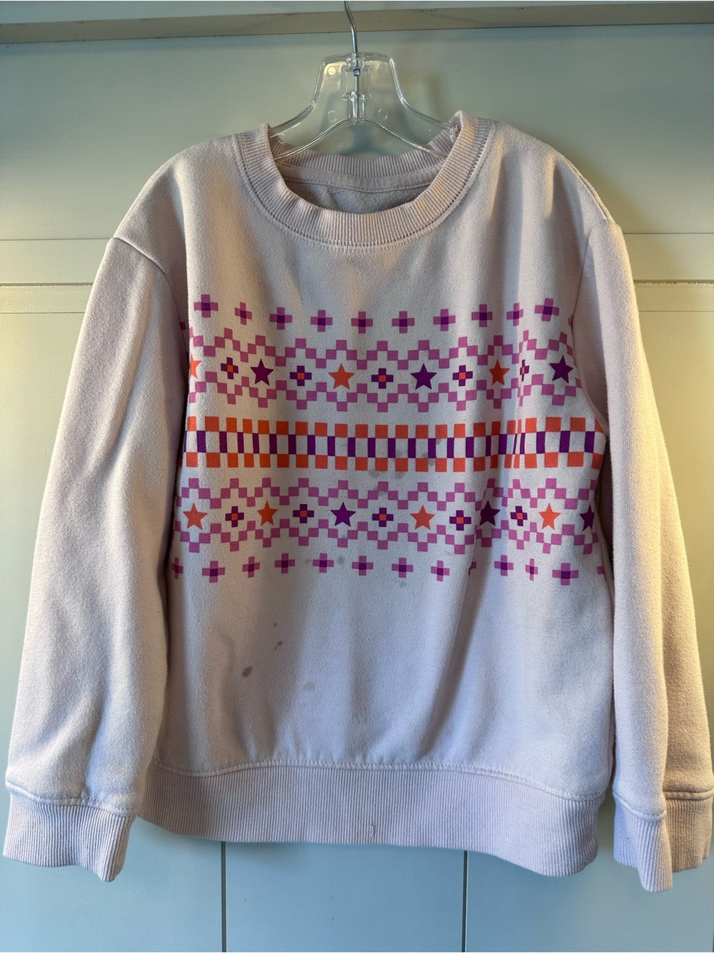Cat & Jack Cream Crewneck Sweater with Pink and Orange Fair Isle